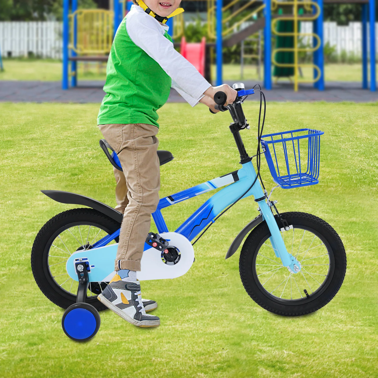 14-tums barncykel med stödhjul och justerbar sadel – lila/blå 4 14-tums barncykel med stödhjul och justerbar sadel – lila/blå - Bild 4