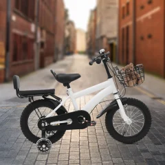 Barncykel med stödhjul och framkorg