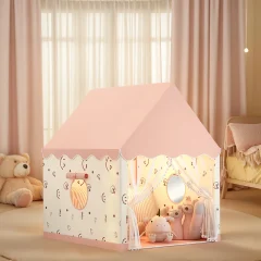 Barnens lek-tält i pastellfärg – husformat tyg-tält, hopfällbart och portabelt lekhus