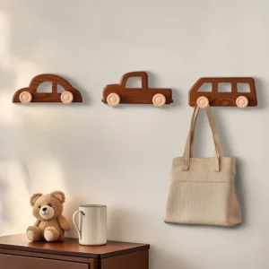 Praktiska väggmonterade bilformade träkrokar – dekorativa dubbla nyckelkrokar i vintage stil