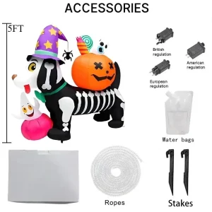 5 fot Halloween Uppblåsbart Skelett-Hund med Pumpor och LED-ljus