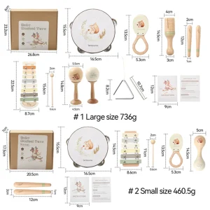 Träleksak Montessori – rassel och perkussionsinstrument med ekorre-motiv