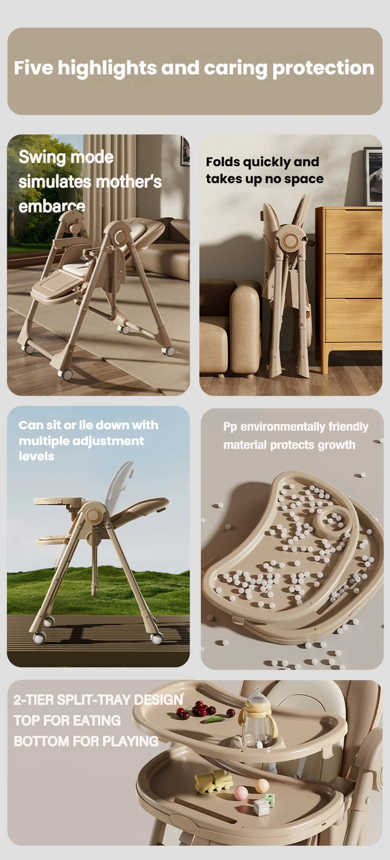 Spädbarns- och småbarnsstol – mångsidig matstol för barn, justerbar höjd, hopfällbar 4 Spädbarns- och småbarnsstol – mångsidig matstol för barn, justerbar höjd, hopfällbar - Bild 4