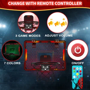 Mini inomhusbasketkorg med LED-poängtavla och hopfällbar design – 3 spellägen, justerbar volym och över dörrmontering