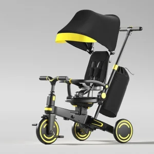 9-i-1 barntricycle med avtagbart räcke och justerbart tak – lärande cykel för småbarn