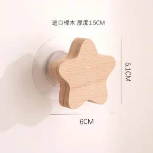 Stjärn-/månkrok i trä – söt tecknad djurdekoration med väggkrok