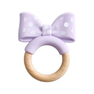 1 st silikon-tandring teether i pastellfärger – BPA-fri silikon och bokträ