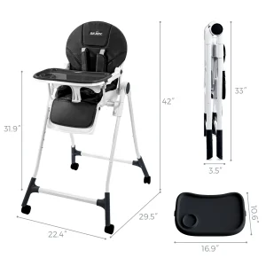 Barnstol med 5-punktssele och justerbar bricka i 3 lägen, 360° hjul och hopfällbar – CE/CPC-certifierad