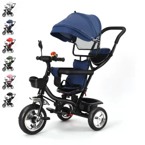 Växbar trehjuling för barn 1–5 år med vändbar sits och föräldrastyrt handtag – stor korg, väska och avtagbar skärm