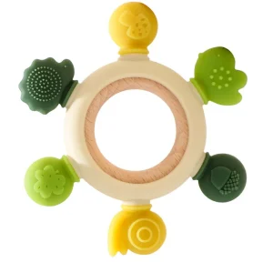 1 st silikon-tandring teether i pastellfärger – BPA-fri silikon och bokträ