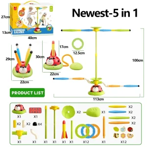 Musiklekset 3 i 1: Hopp-, ringkastningslek och raketstart för barn