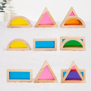 Barnens regnbågsfärgade trä- och akrylblock – forminlärande kreativa leksaker