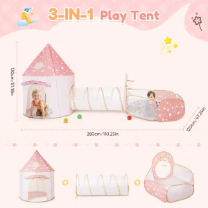 3-i-1 lektält med tunnel och bollhav – pop-up slott för inner- och utomhuslek