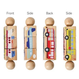 2-delat träpussel med roterande bitar och handklocka – Montessori sensorisk leksak