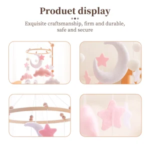 Spjälsängsmobil i mjuk filt – rosa moln, hängande vindklocka för nyfödda