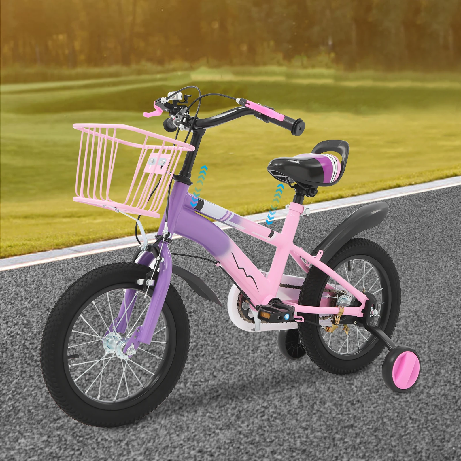 14-tums barncykel med stödhjul och justerbar sadel – lila/blå 2 14-tums barncykel med stödhjul och justerbar sadel – lila/blå - Bild 2