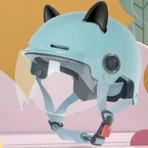 Barnhjälm med kattöron och visir, justerbar — 4–14 år, ABS, ultralätt