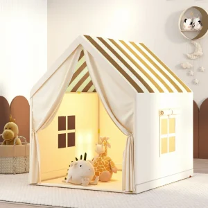 Utomhuslekstält – Husformat prinsess-tält i rosa gingham, pastelldesign