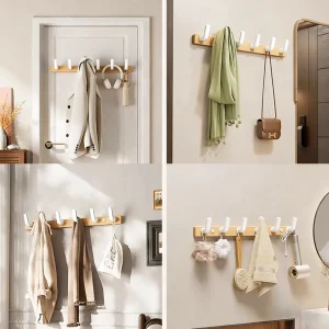 Valnötsträ Väggmonterade Hallhakar – Rustika Hakar för Kappor, Hattar, Väskor och Nycklar