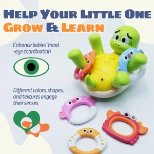 Uppladdningsbar sköldpadda badleksak – vattenfontänsprutare för små barn med 5 färgglada ringar