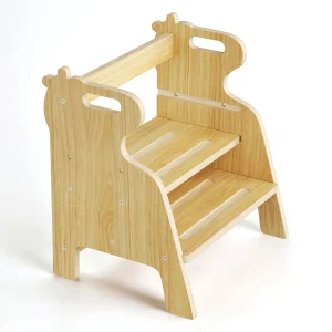 Trästegstol för barn med två steg, halkfri yta och handtag, maxbelastning 50 kg, för kök och badrum, från cirka 3 år