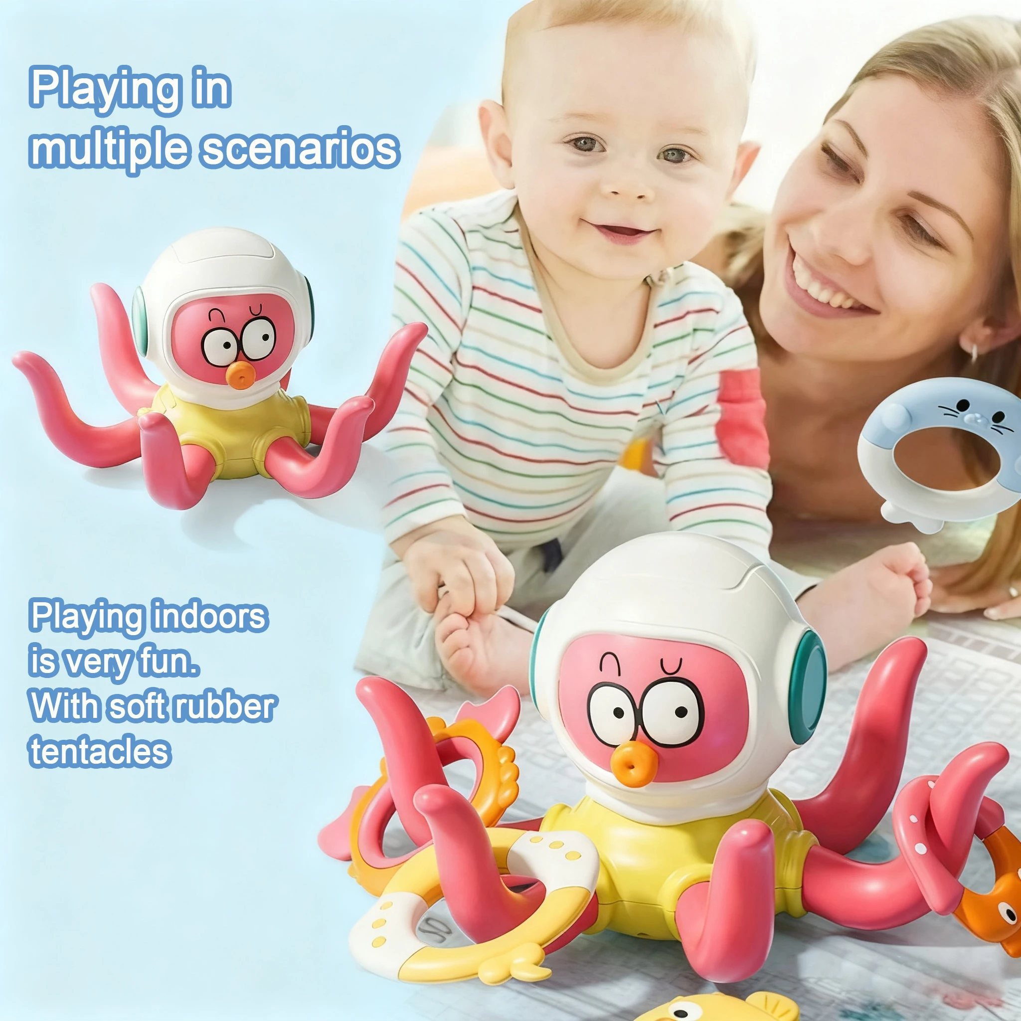 Badleksak: Octopus med 5 ringar – sensorisk vattenlek för småbarn (bad, pool eller strand) 2 Badleksak: Octopus med 5 ringar – sensorisk vattenlek för småbarn (bad, pool eller strand) - Bild 2