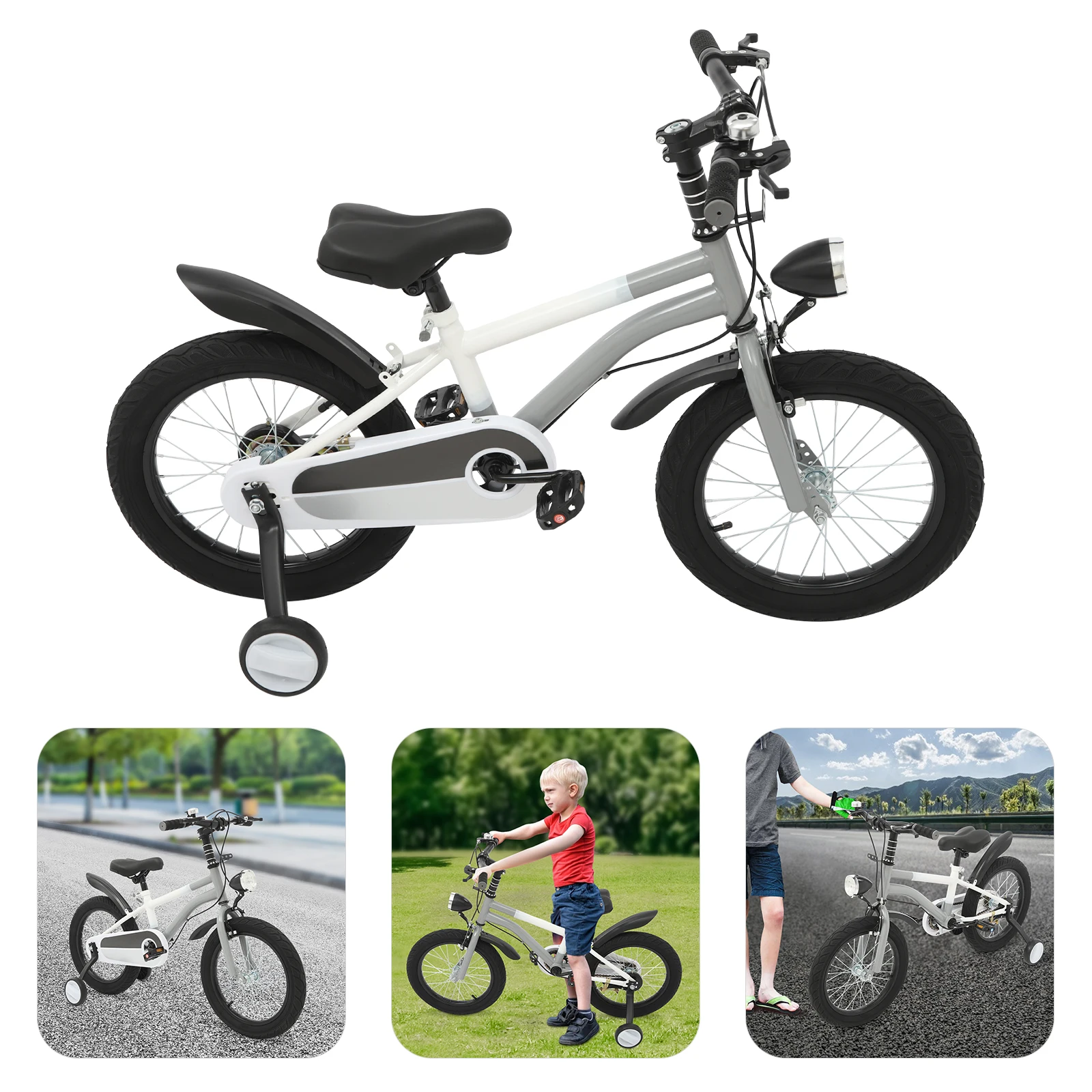 Barncykel 16 tum med stödhjul och LED-lykta (4–6 år, rosa/grön/grå) 5 Barncykel 16 tum med stödhjul och LED-lykta (4–6 år, rosa/grön/grå) - Bild 5