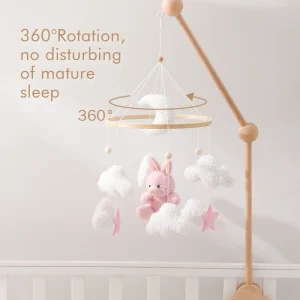 Alternative view of Sängmobil med rassel – mjuk rosa kanin, hängande rassleleksak för nyfödda