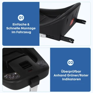 Svart bilbarnstol med Isofix-basstation, I-Size, UPF45+ solskydd och andningsbar mesh