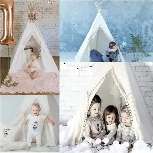 Fällbart barn-tält – prinsess-slott teepee lekstuga, inomhus/utomhus