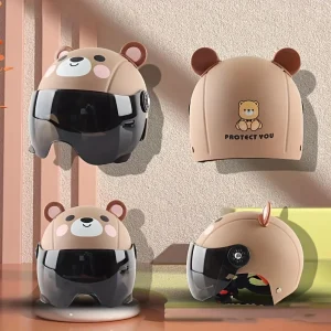 Barnhjälm med björnmotiv – lätt ABS-skal, justerbar passform 48–54 cm