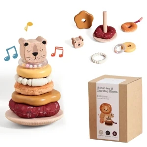 Montessori Trästapel Torn – Stapelpussel för Barn, Säker och Miljövänlig