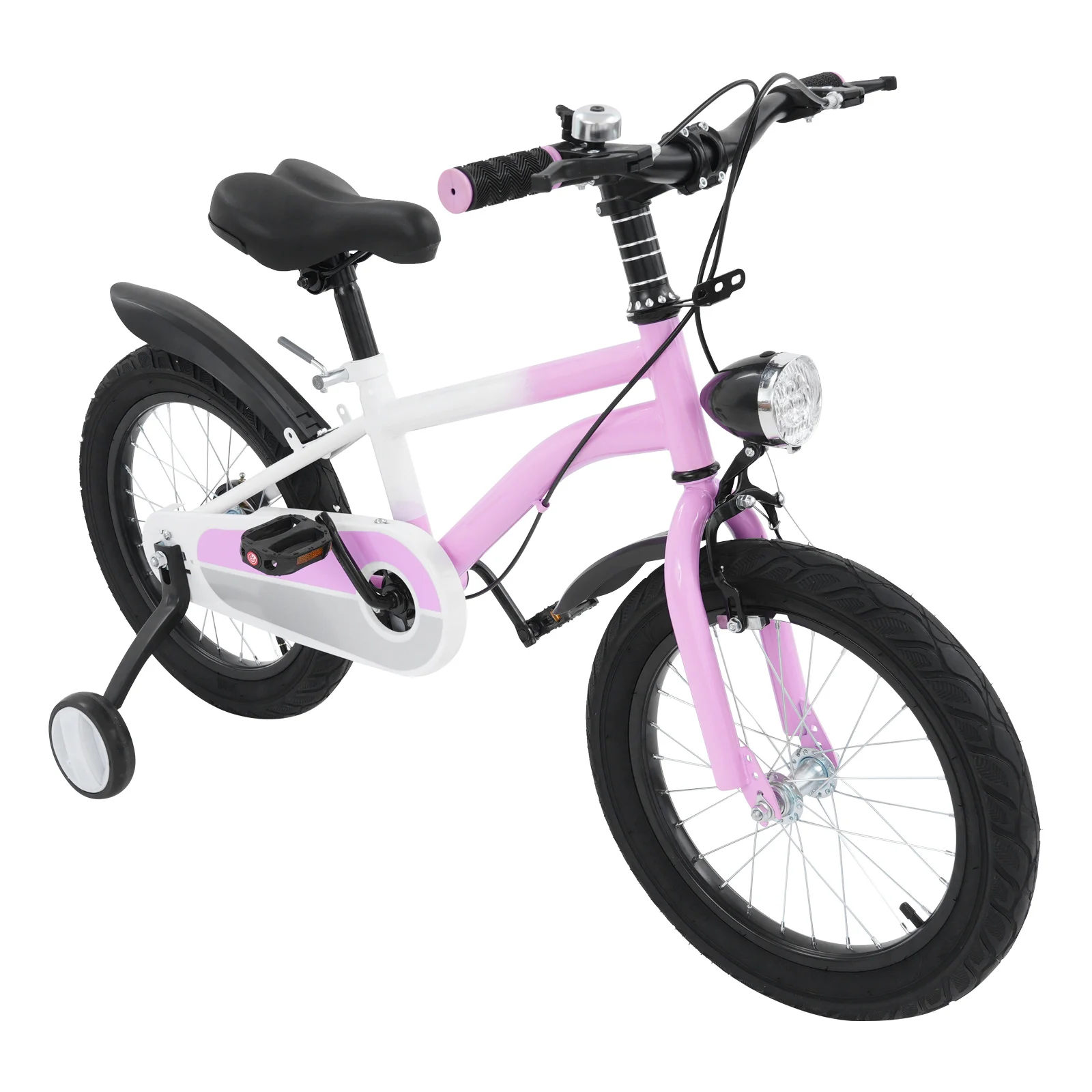 Barncykel 16 tum med stödhjul och LED-lykta (4–6 år, rosa/grön/grå) 1 Barncykel 16 tum med stödhjul och LED-lykta (4–6 år, rosa/grön/grå)