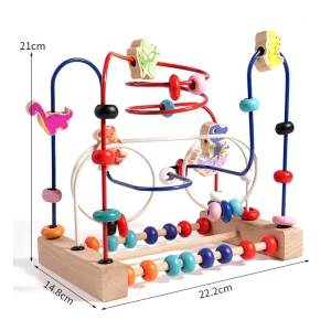 Montessori-inspirerad träleksak: Pärl-labyrint och abakus för små barn (1–3 år)