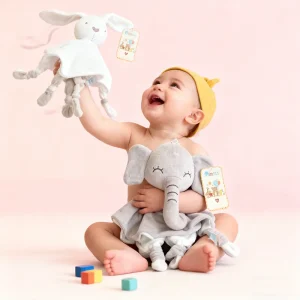 Alternative view of Babyleksak: Elefant i plysch med tandring, skallra och mjuk filt – gosedjur 0–12 månader