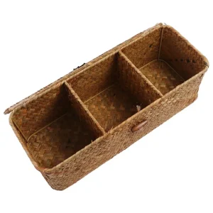 3-rums handvävd förvaringskorg med lock