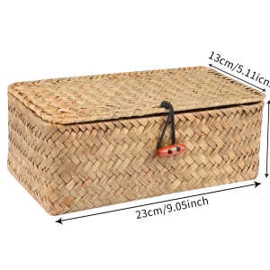 Rektangulär förvaringskorg med lock i handvävd rotting 17 Rektangulär förvaringskorg med lock i handvävd rotting
