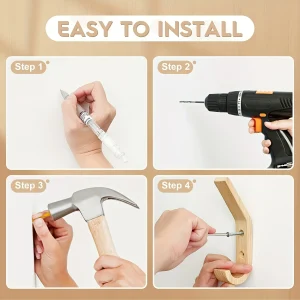 4 stycken träkrokar för vägg – naturlig ek, dekorativa vintage träkrokar