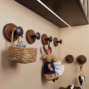 Självhäftande dörrkrok i träimitation – väggmonterad utan borr, handduks- och klädkrok för kök eller badrum