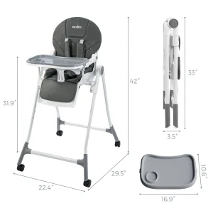 Barnstol med 5-punktssele och justerbar bricka i 3 lägen, 360° hjul och hopfällbar – CE/CPC-certifierad