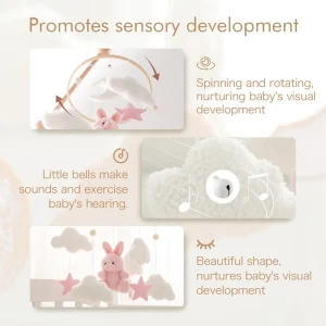 Sängmobil med rassel – mjuk rosa kanin, hängande rassleleksak för nyfödda