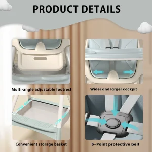 Fällbar barnstol – två i ett: mat- och lekstol med dubbel bricka och leksakshållare