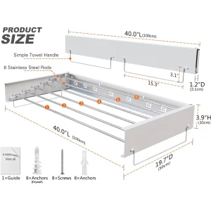 Hopfällbar klädställning i rostfritt stål – väggmonterad torkställning med flera stavar