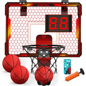 Mini inomhusbasketkorg med LED-poängtavla och hopfällbar design – 3 spellägen, justerbar volym och över dörrmontering