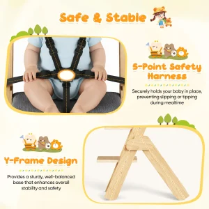 Justerbar högbarnstol i naturligt trä med avtagbar bricka – från 6 månader