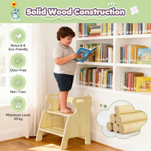 Alternative view of Trästegstol för barn med två steg, halkfri yta och handtag, maxbelastning 50 kg, för kök och badrum, från cirka 3 år