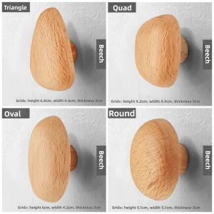 Skandinavisk massivträ-krok för kläder, väggmonterad, borrfri, pebble-formad dörr- och skåpshängare