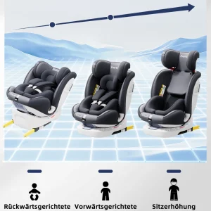 AP01 KL001B Bilstol för barn, 360° roterande, 5-punktsbälte, 9–36 kg, 0–12 år, ECE ISOFIX