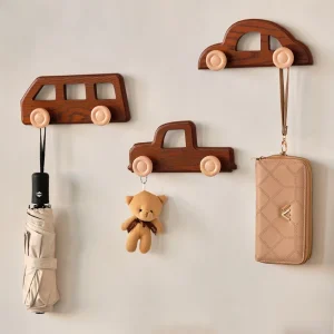 Praktiska väggmonterade bilformade träkrokar – dekorativa dubbla nyckelkrokar i vintage stil