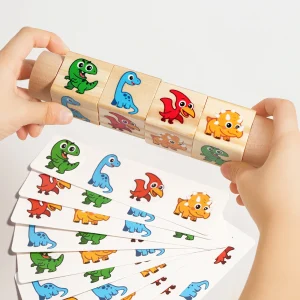 Träklossar med roterande mönster – matchningsspel för barn